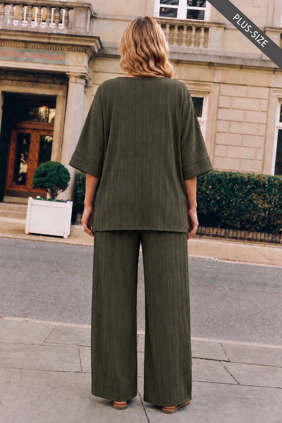 PLUS SIZE 2-Piece Textured Dolman Sleeve + Relaxed Bottoms
