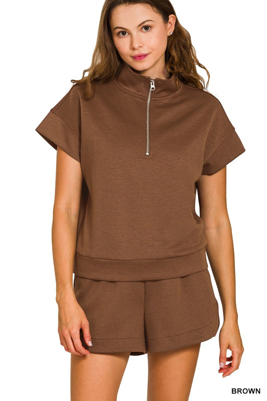 "Brown zip 2 piece shorts