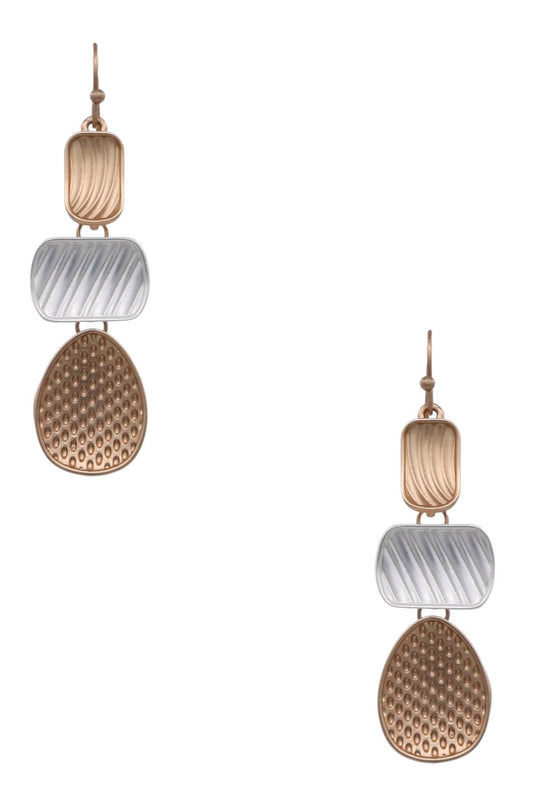 Trio Textured Shapes Linked Drop Earrings