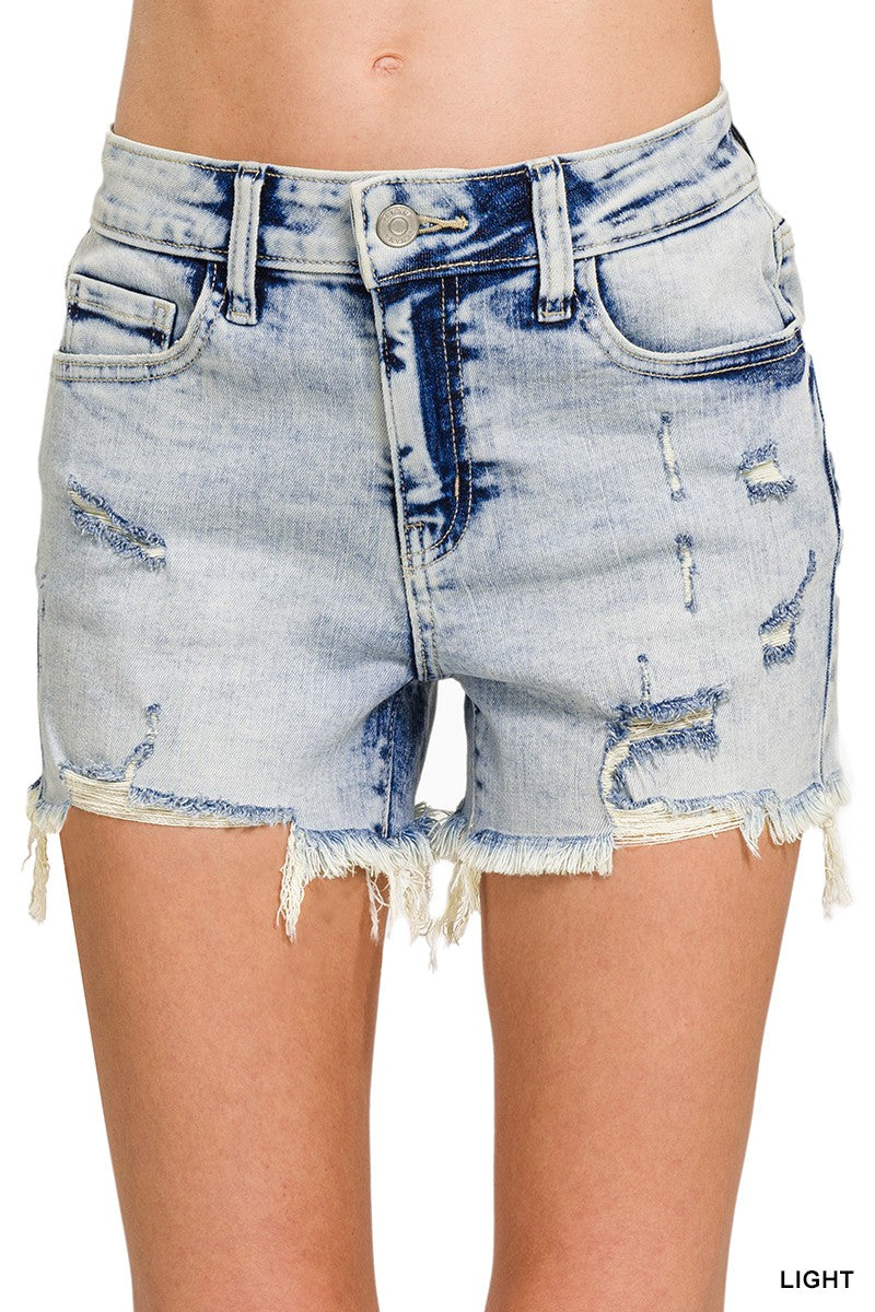 Acid Washed Distressed Hem Short
