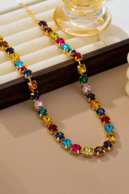 Brass Glass Crystal Tennis Necklace
