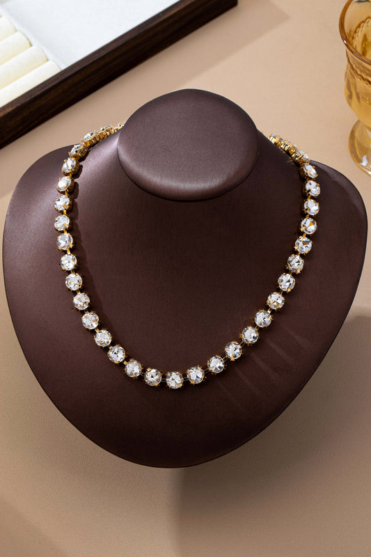 Brass Glass Crystal Tennis Necklace