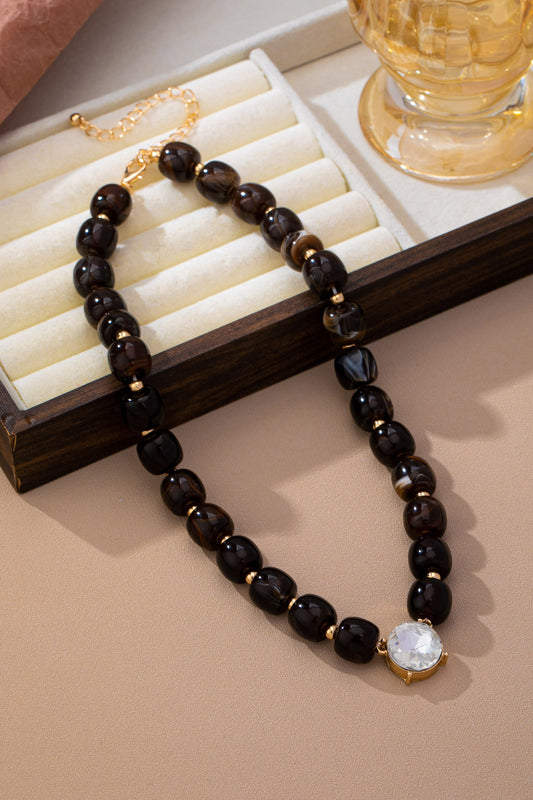 Resin Bead Round Crystal Pendant Necklace