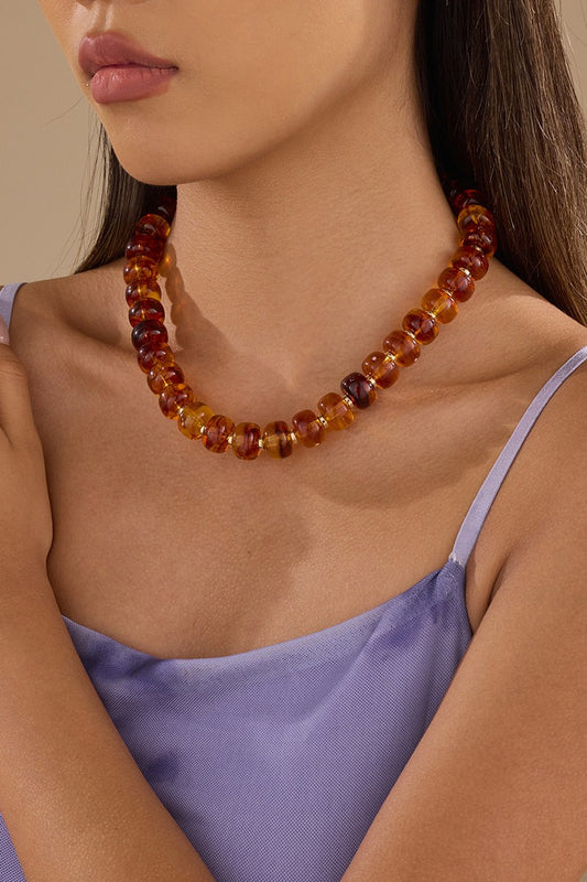 Chunky Amber-tone Barrel Bead Necklace