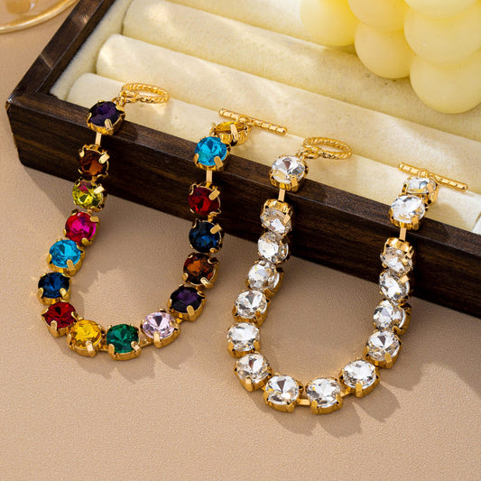 Brass Glass Crystal Tennis Bracelet