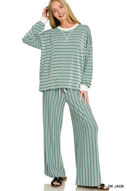 RAISED RIB STRIPED PANTS SET