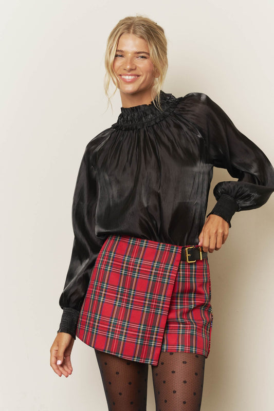 Smocked Neck Long Sleeve Blouse