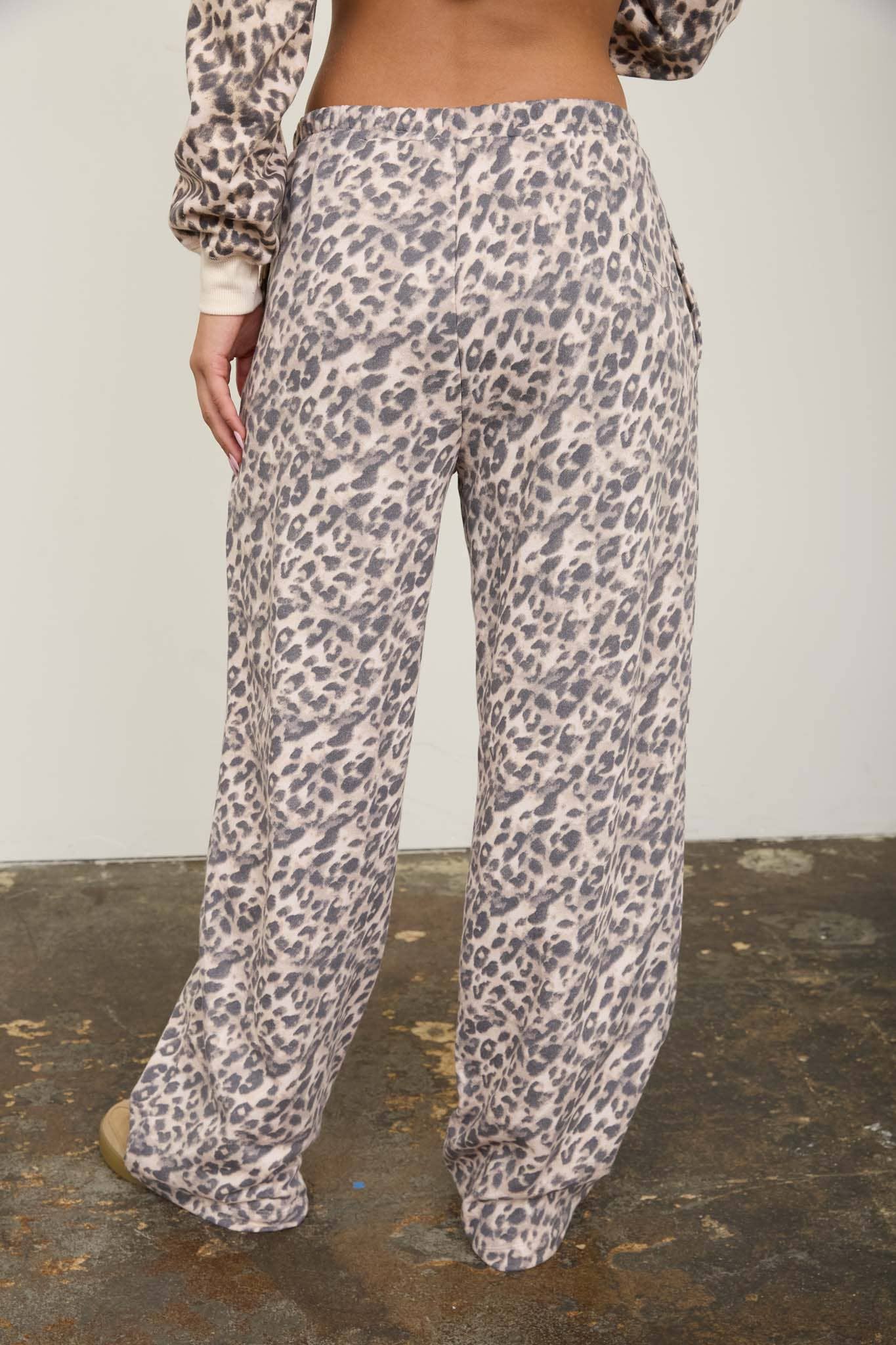 LEOPARD DRAWSTRING WIDE LEG LOUNGE PANTS