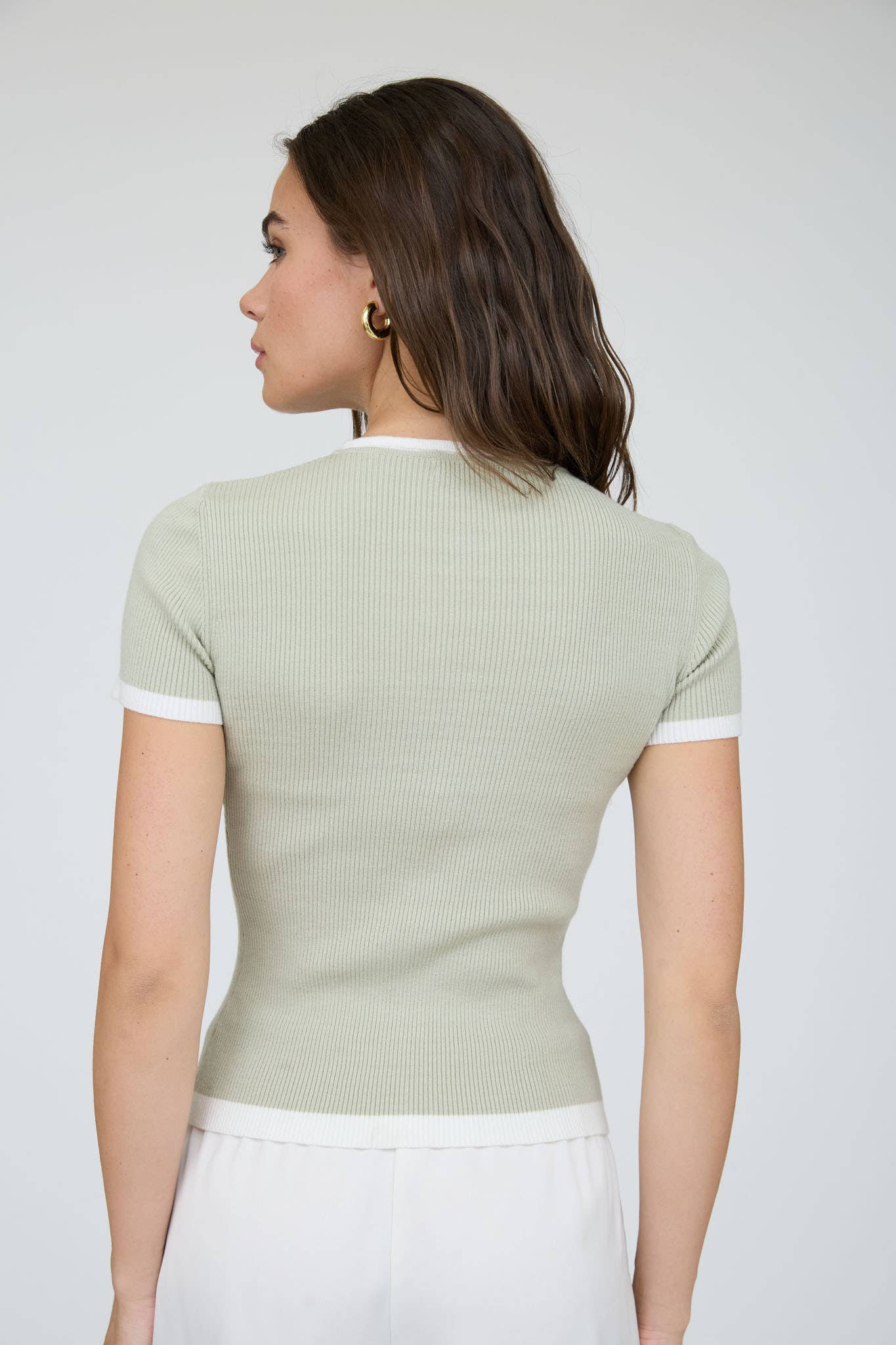 CONTRAST LETTUCE TRIM SHORT SLEEVE KNIT CARDIGAN