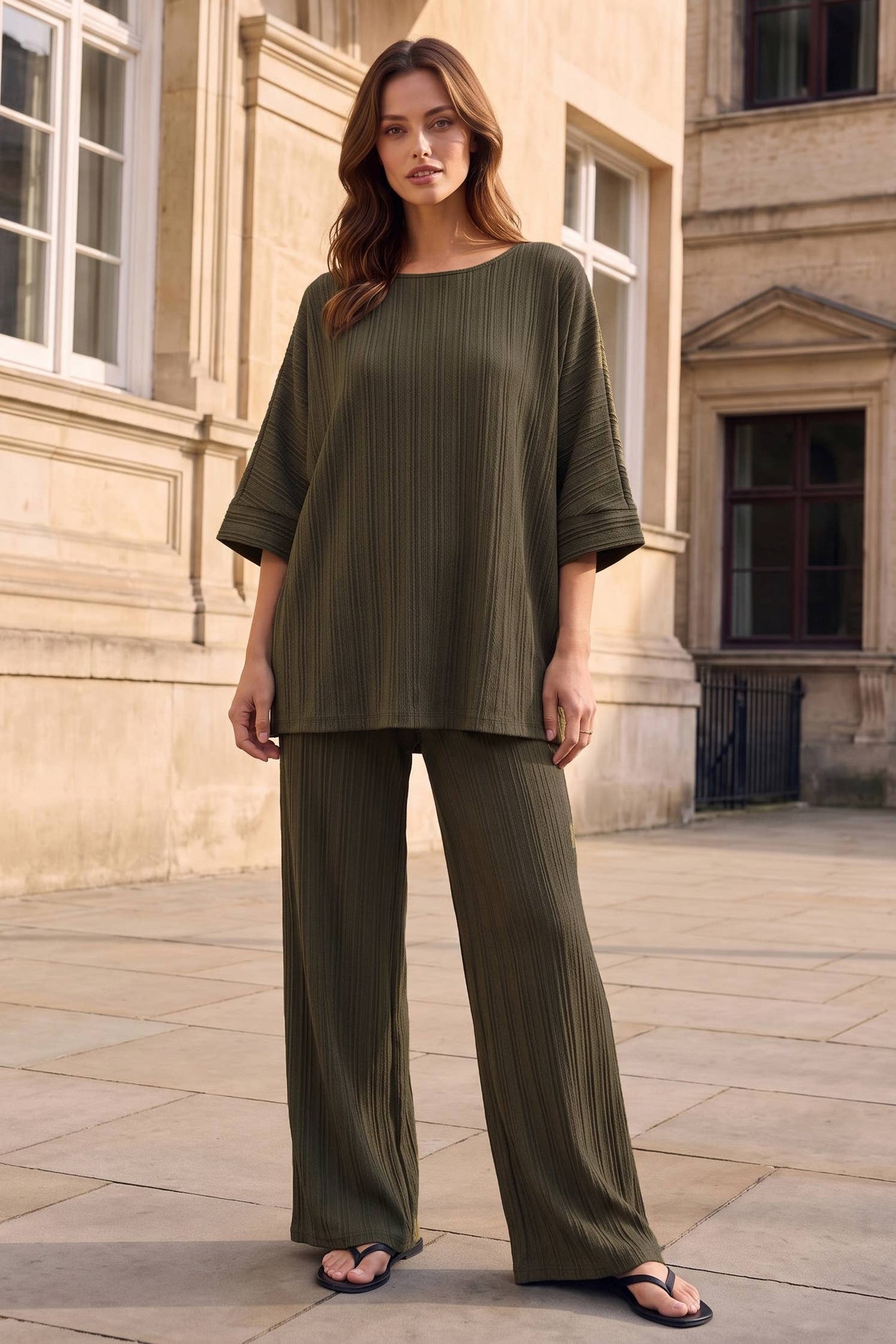 2-Piece Textured Dolman Sleeve + Relaxed Bottoms
