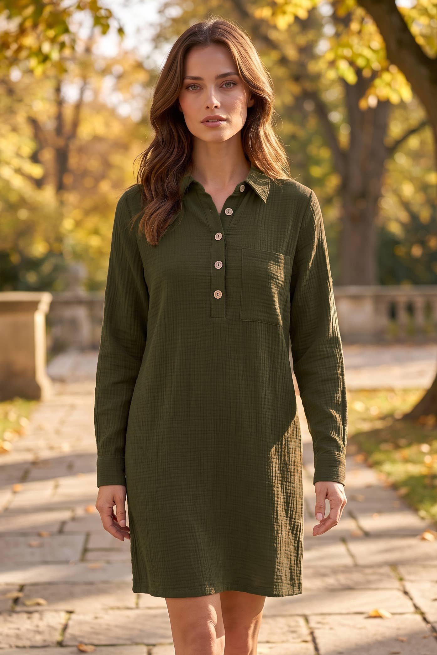 100% Cotton A-Line Button Down Lightweight Dress