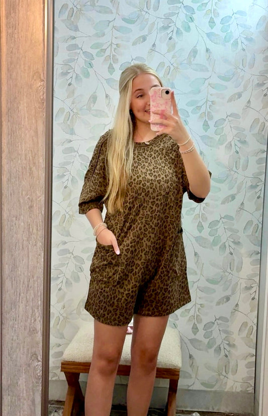 Leopard Printed Knit Comfy Romper