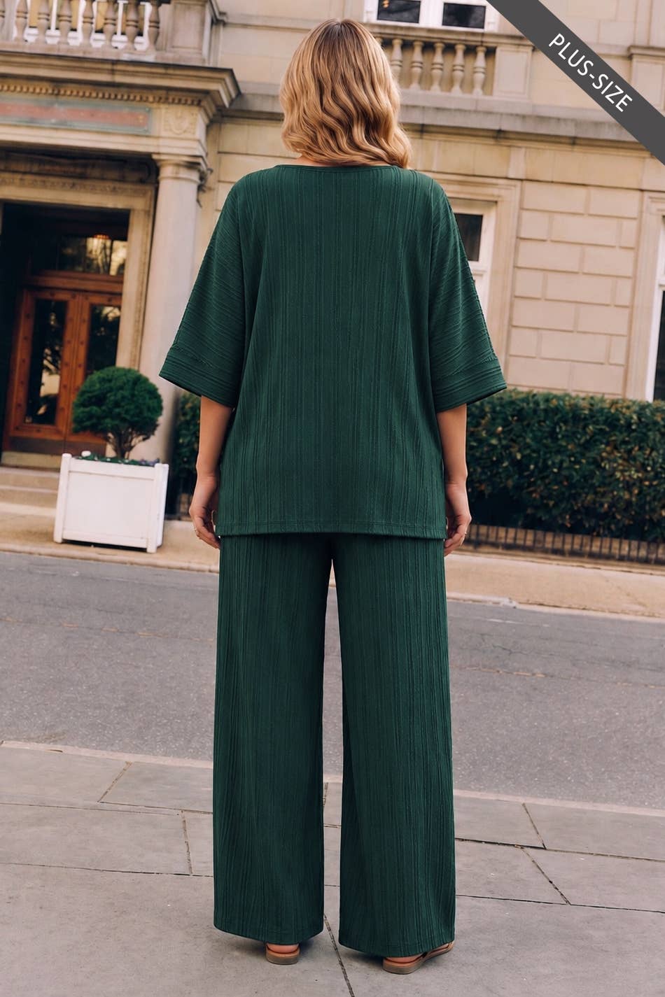 PLUS SIZE 2-Piece Textured Dolman Sleeve + Relaxed Bottoms