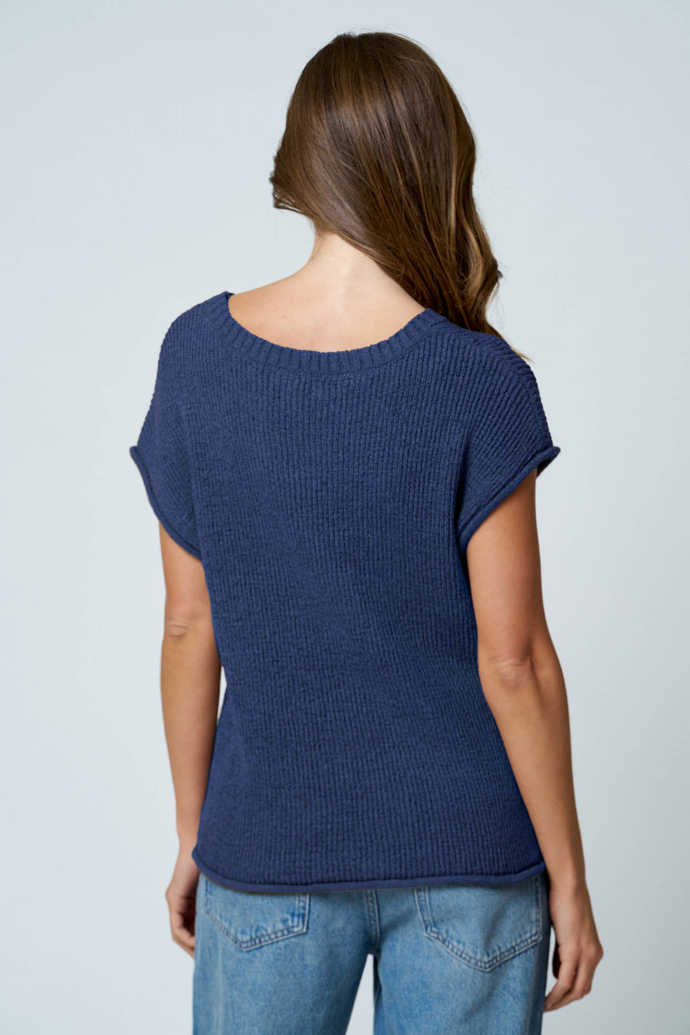CREW NECK RAW SLEEVE RELAXED SWEATER KNIT TOP