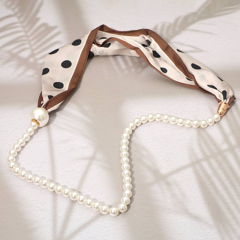 SECRET BOX_Pattern Print Fabric Scarf Pearl Magnetic Necklace