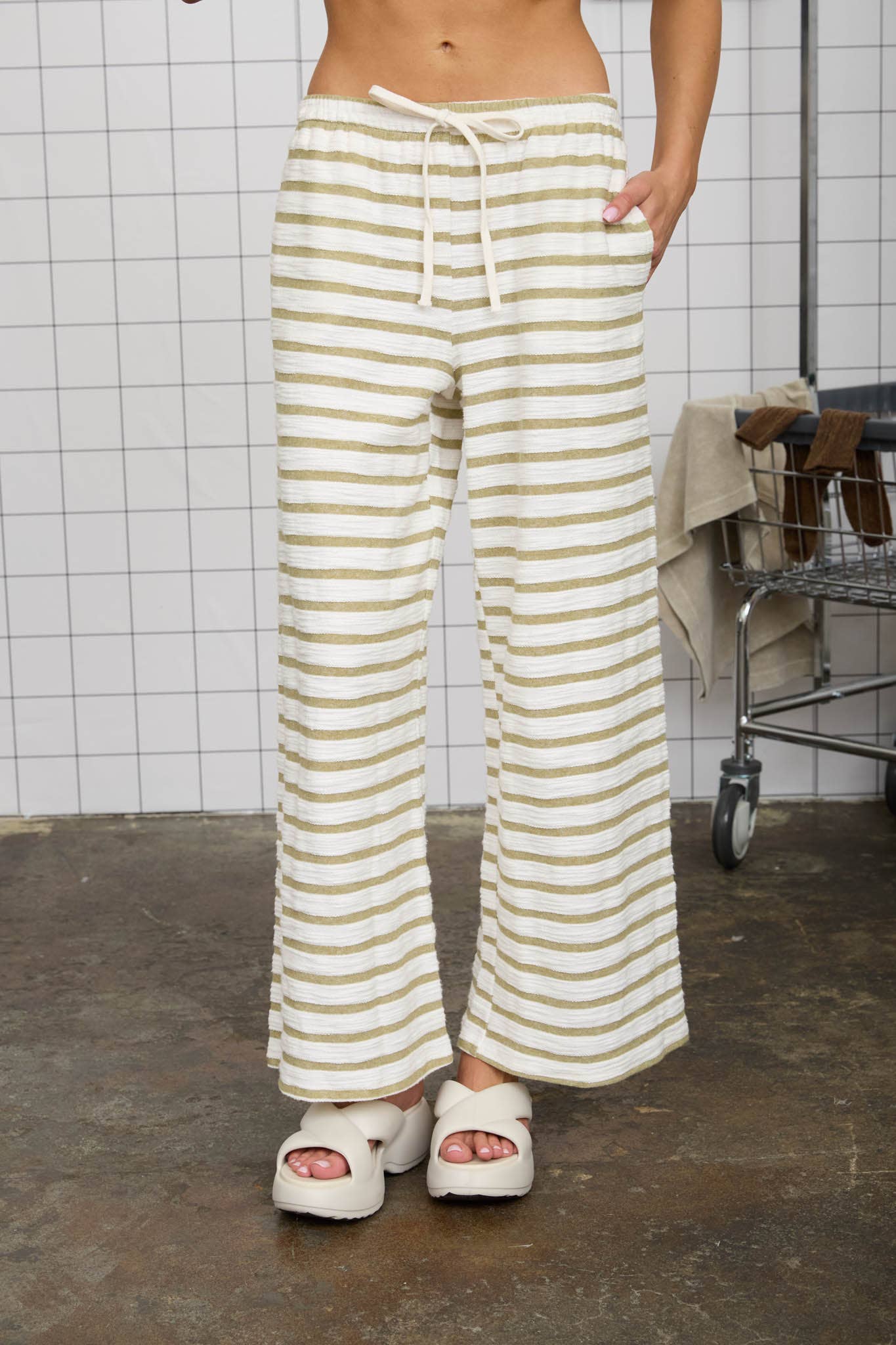 STRIPE DRAWSTRING WIDE LEG KNIT LOUNGE PANTS (PRE-ORDER)