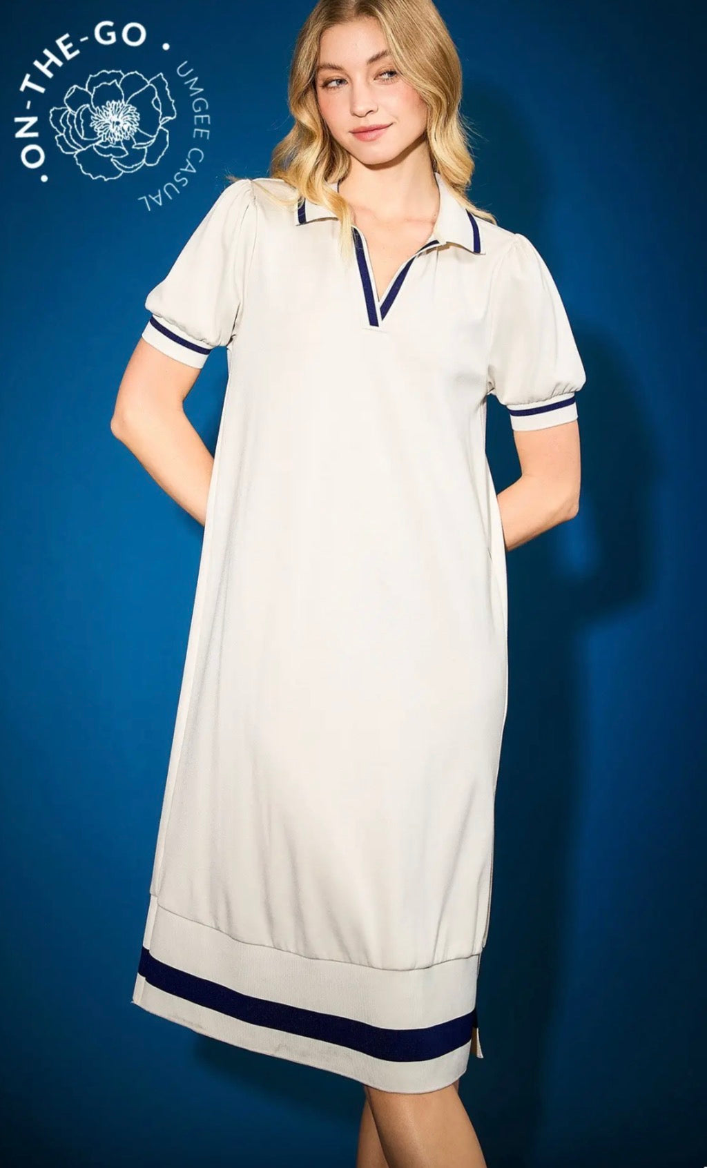 Ecru/navy dress