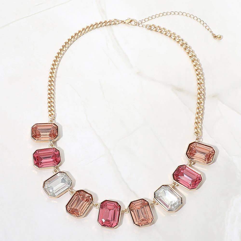 Emerald Cut Stone Cluster Link Necklace