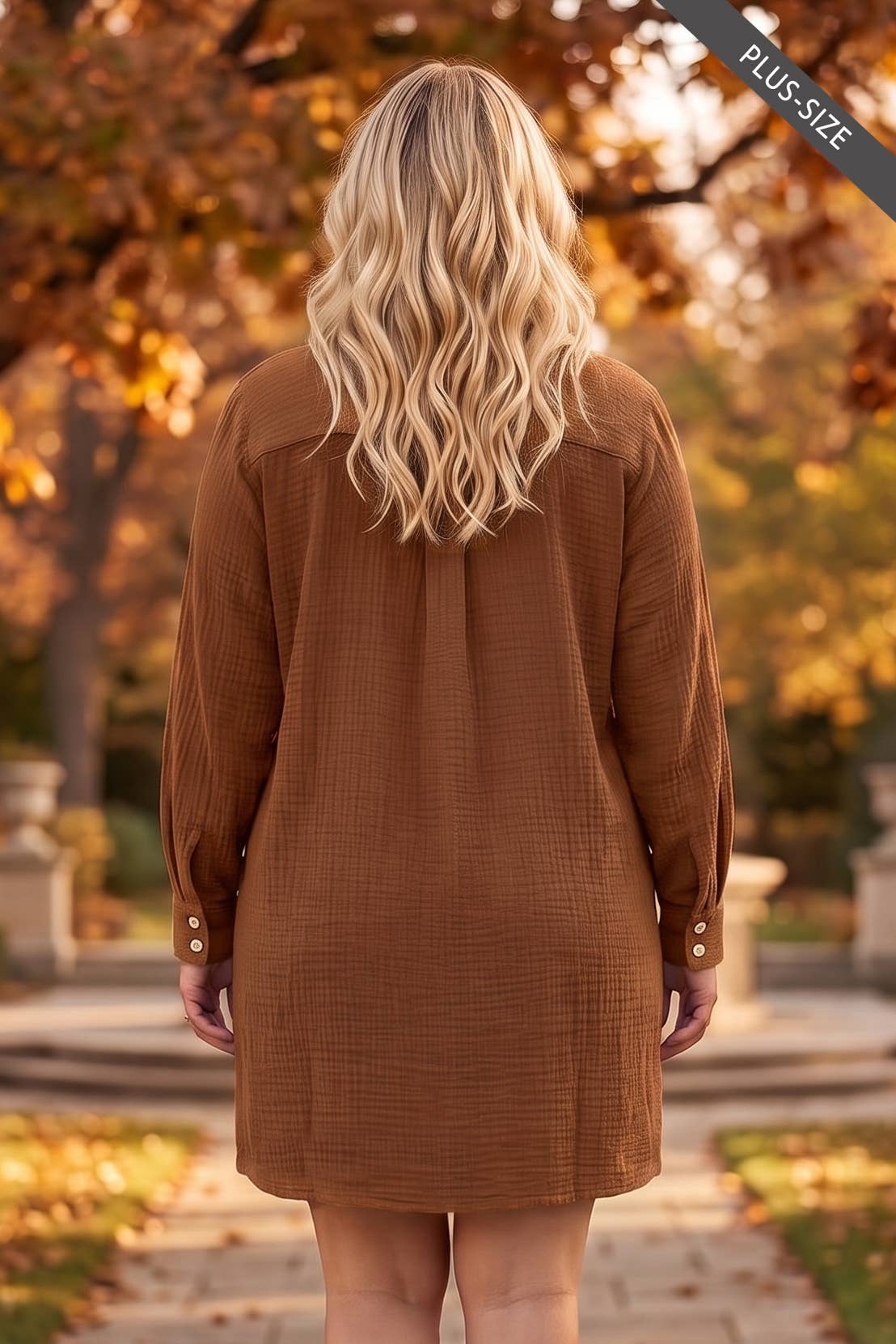 PLUS SIZE 100% Cotton A-Line Button Down Lightweight Dress