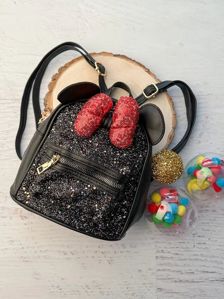 Sparkly Black Mouse Ears Backpack Purse