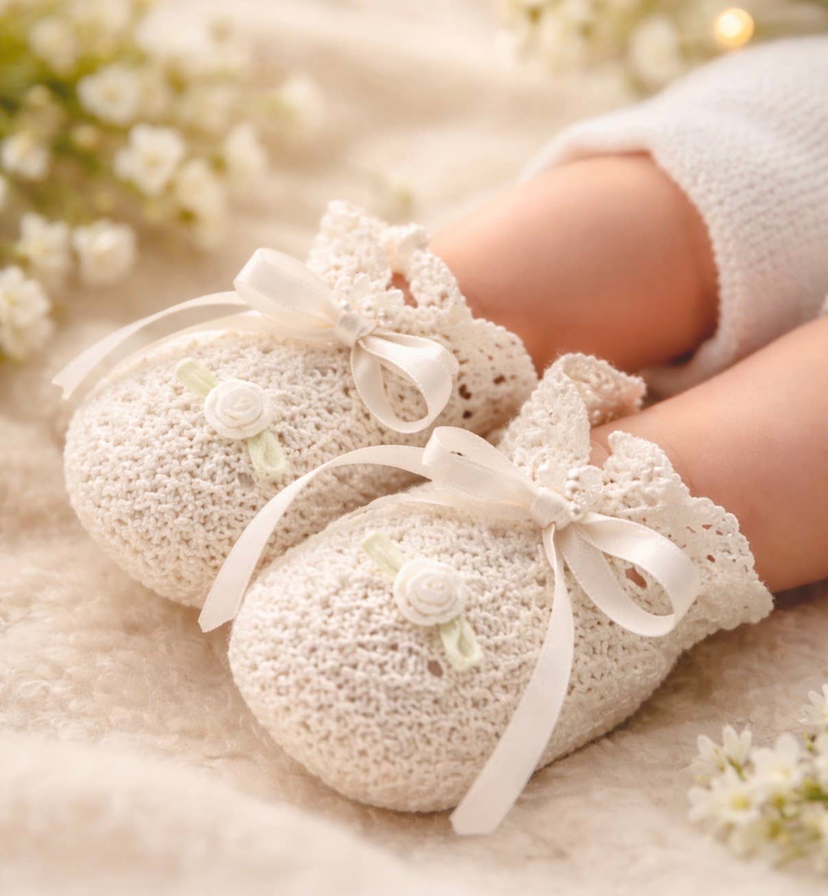 White Rose Heirloom Baby Booties