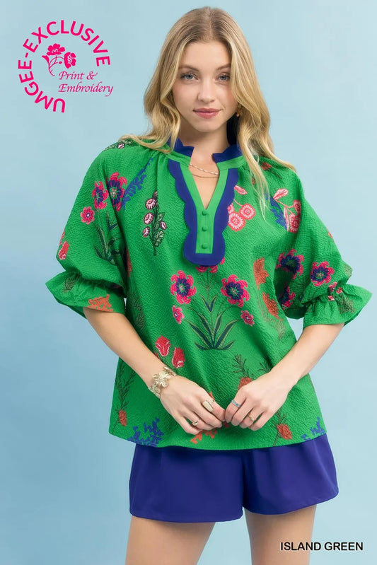 Floral Blouse Trim Collar