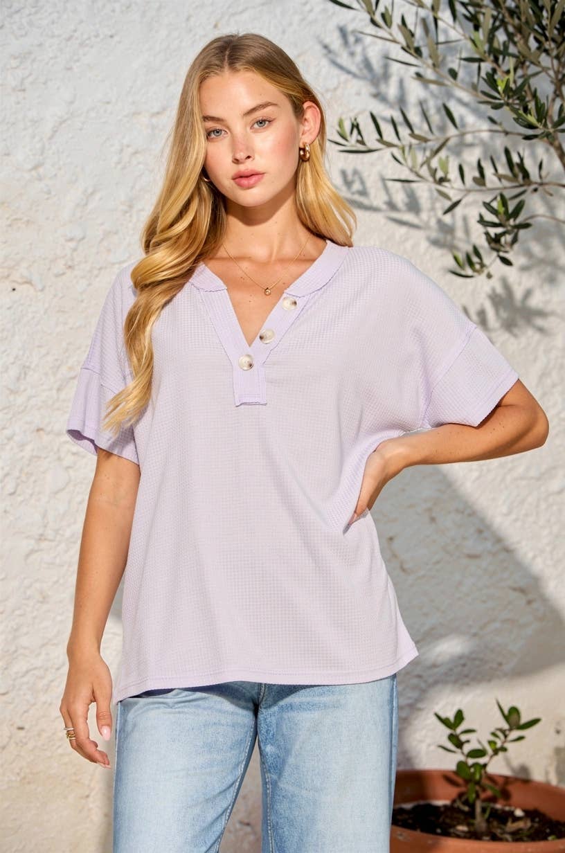 Button Down Waffle Knit Top