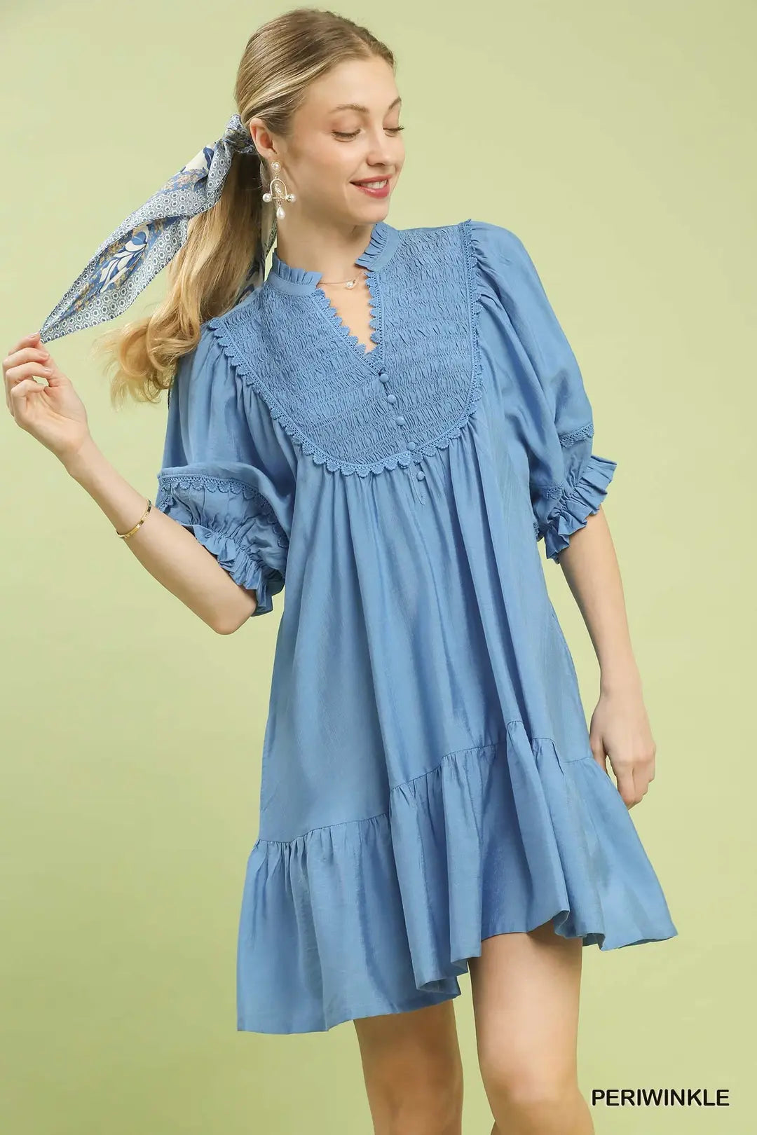Smocked Bib Ruffle Babydoll Dress