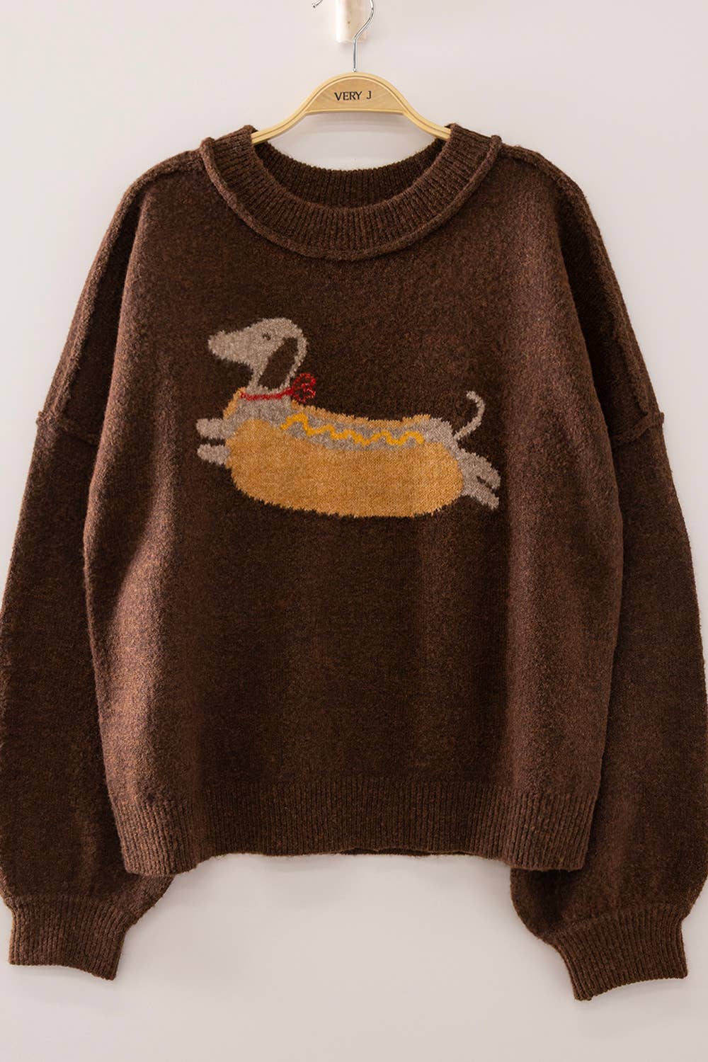12W3721N-Hot Dog Dog Graphic Sweater