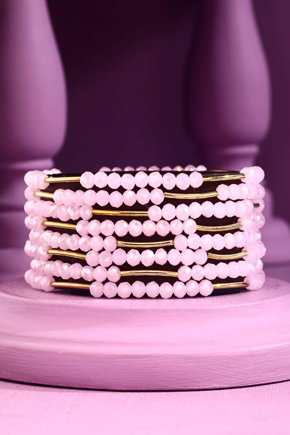 8 Layer Stackable Glass bead & Metal bracelet