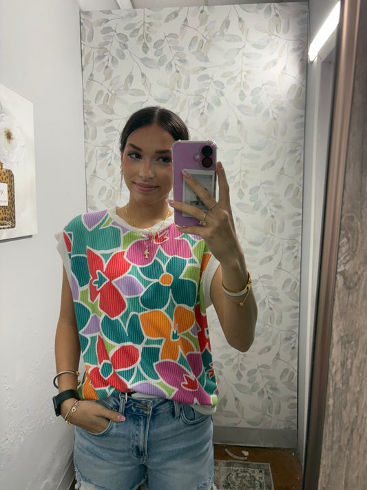 FLORAL PRINT KNIT TOP