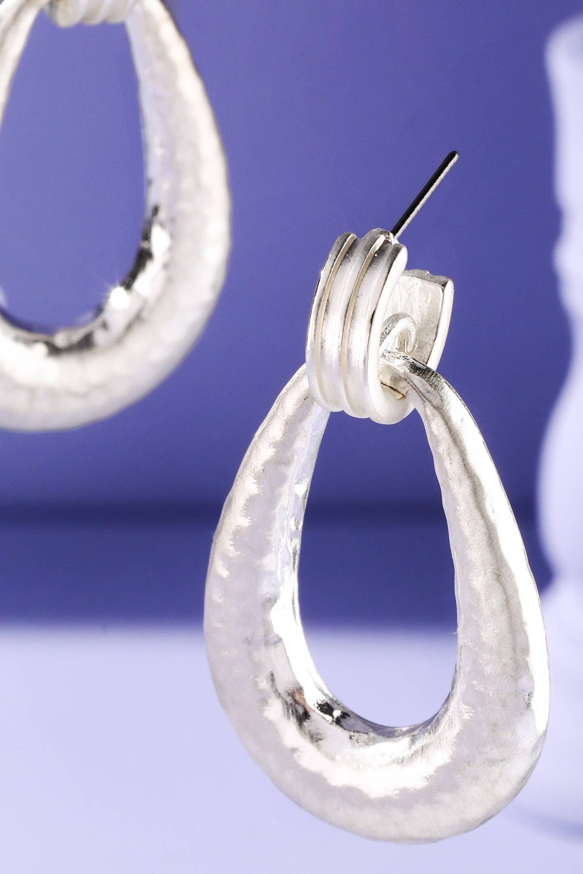Hammered Metal Dangle Drop Hoop Earrings