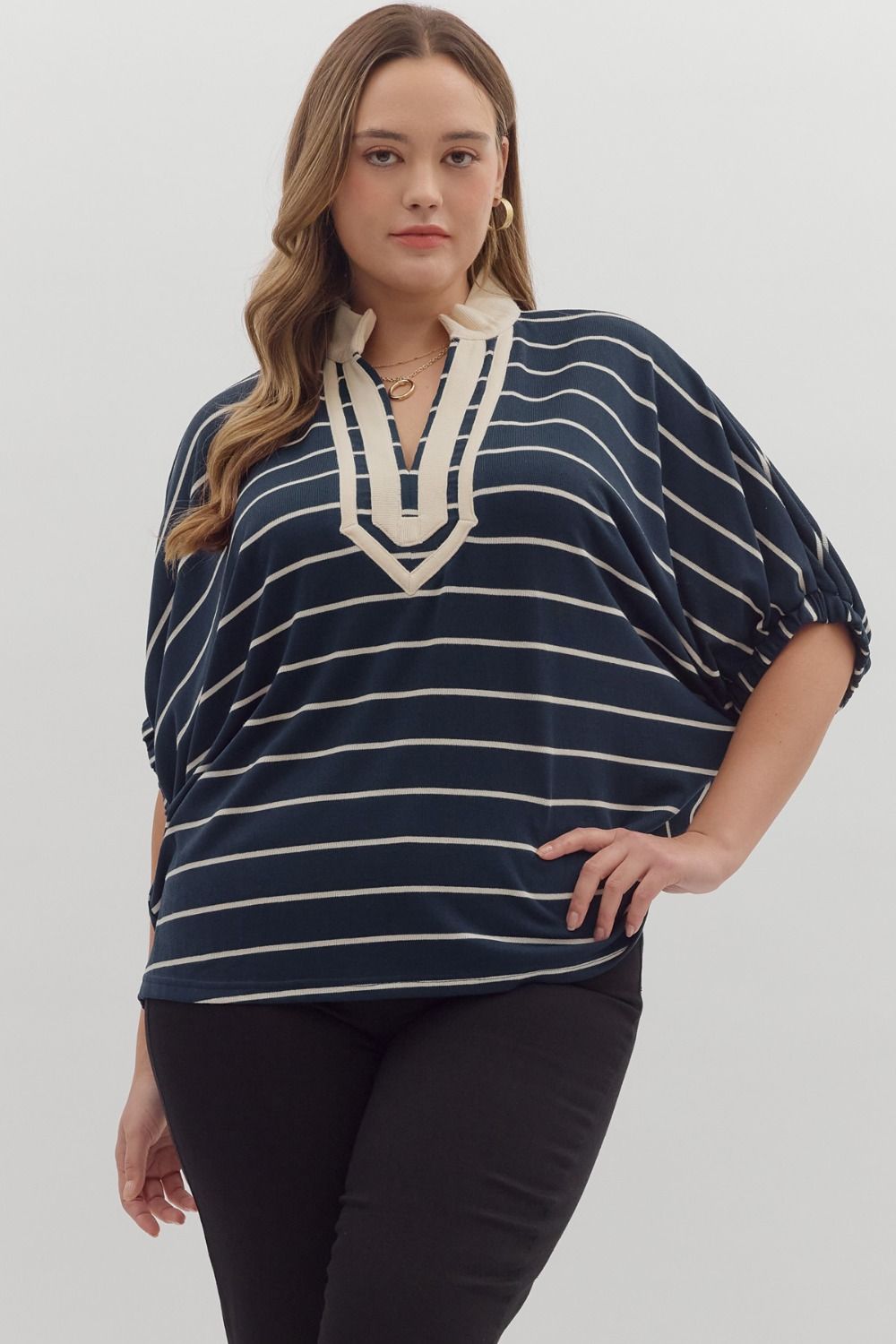 Navy Stripe Curvy Top