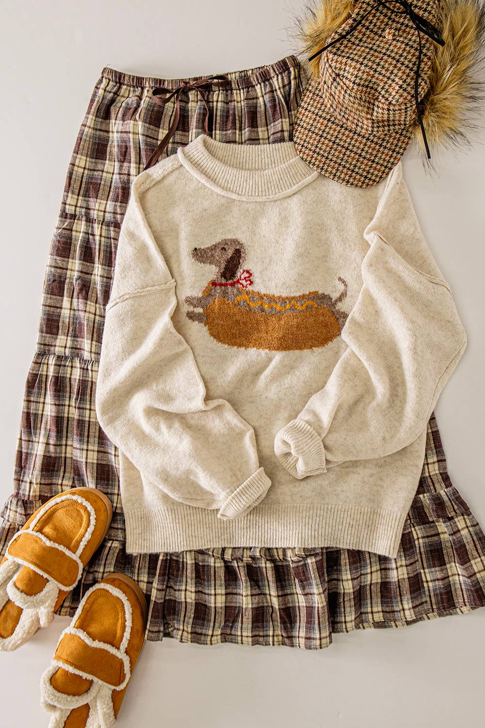 12W3721N-Hot Dog Dog Graphic Sweater