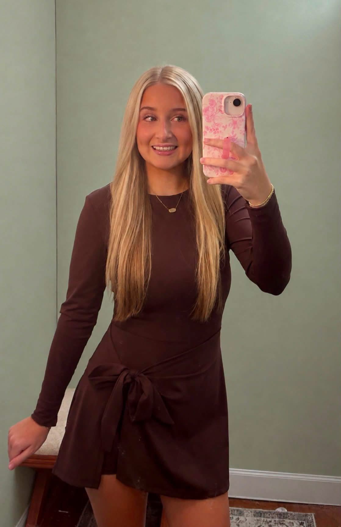 Chocolate Long Sleeve Wrap Tie Dress