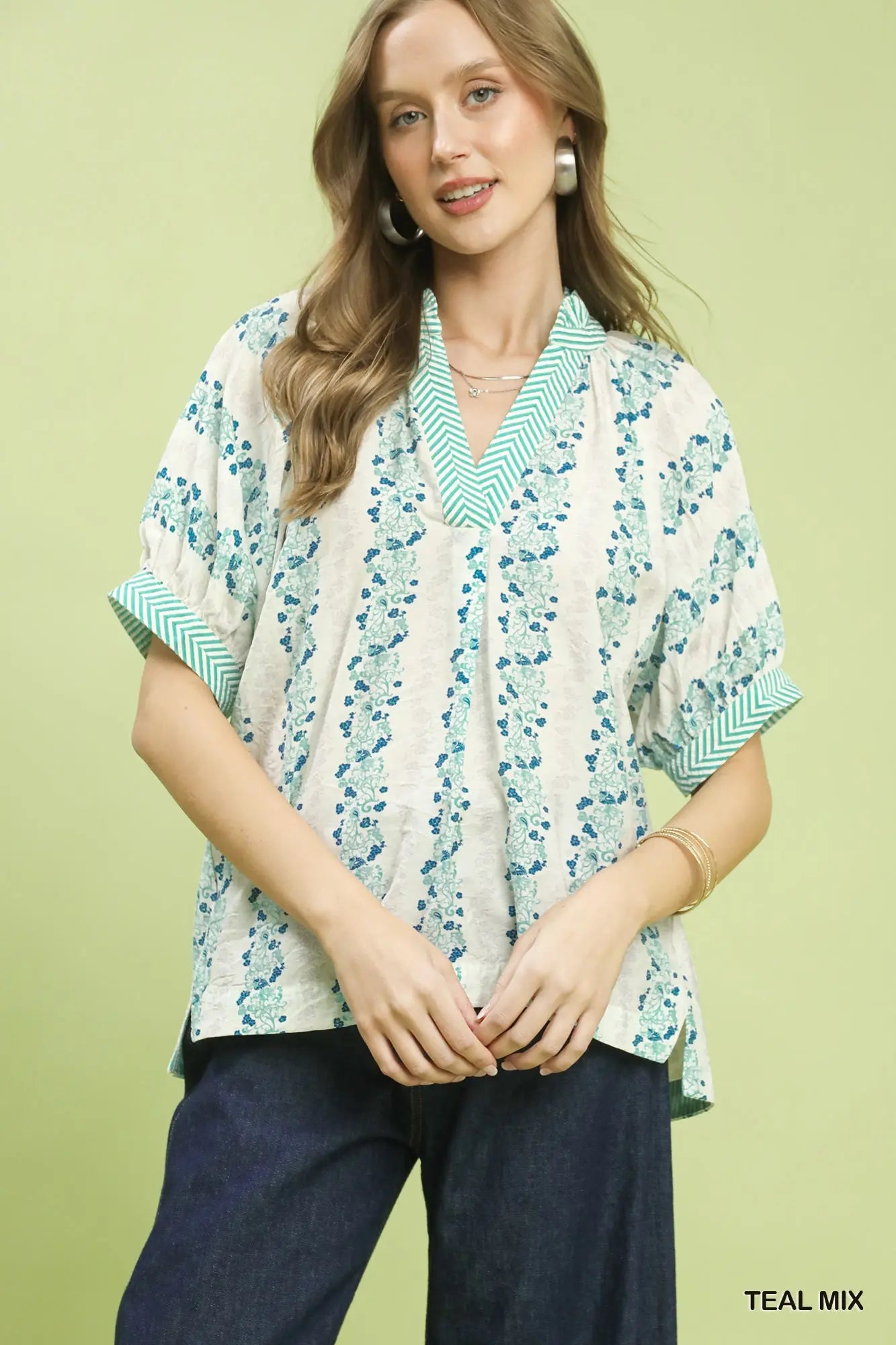 Boho Teal Mix Top