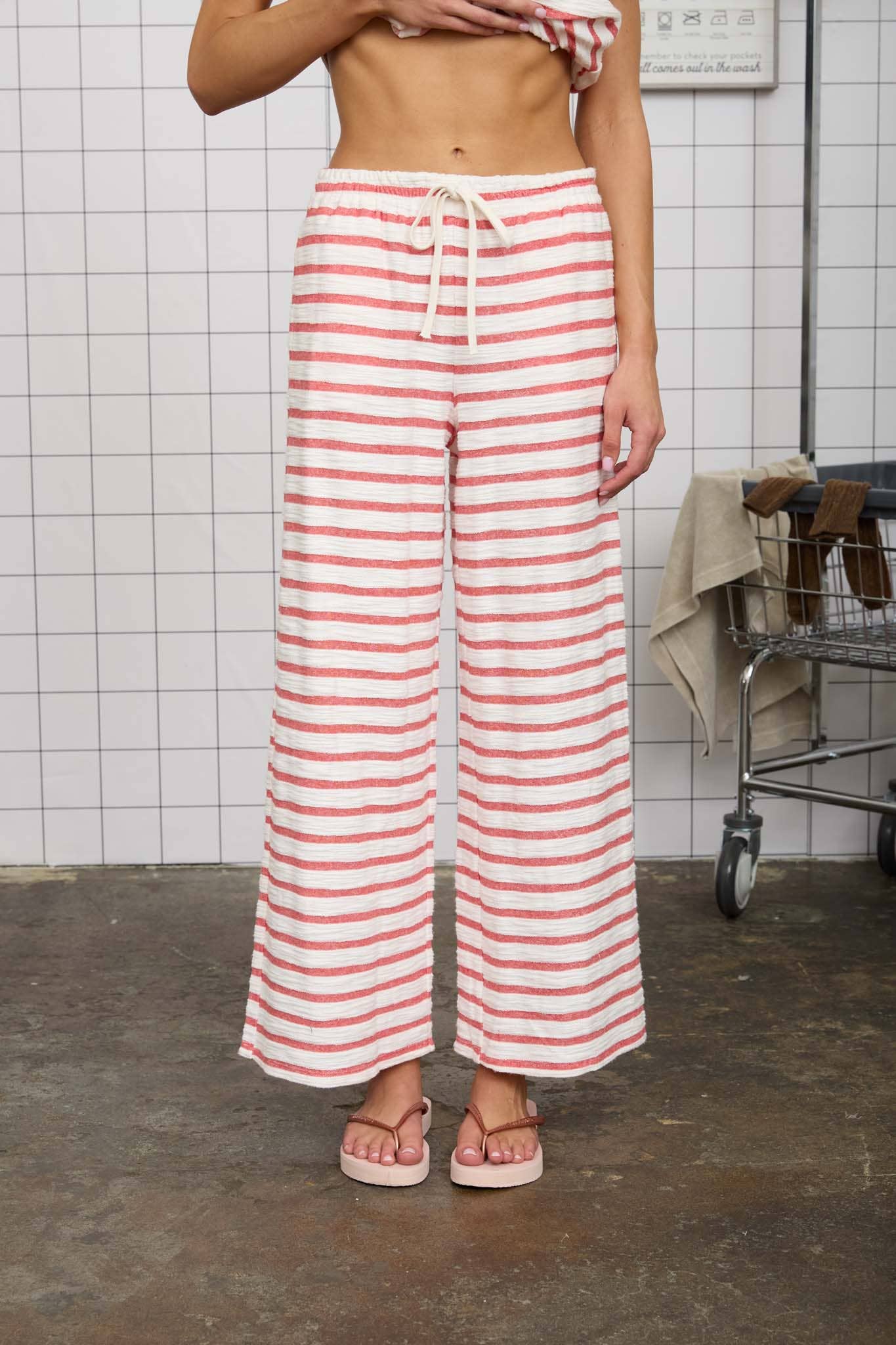 STRIPE DRAWSTRING WIDE LEG KNIT LOUNGE PANTS (PRE-ORDER)