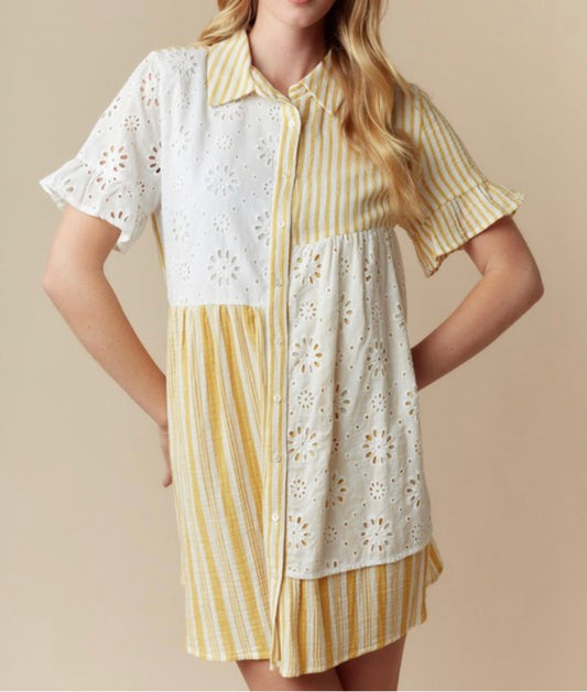 Yellow w/ White Eyelet Dress