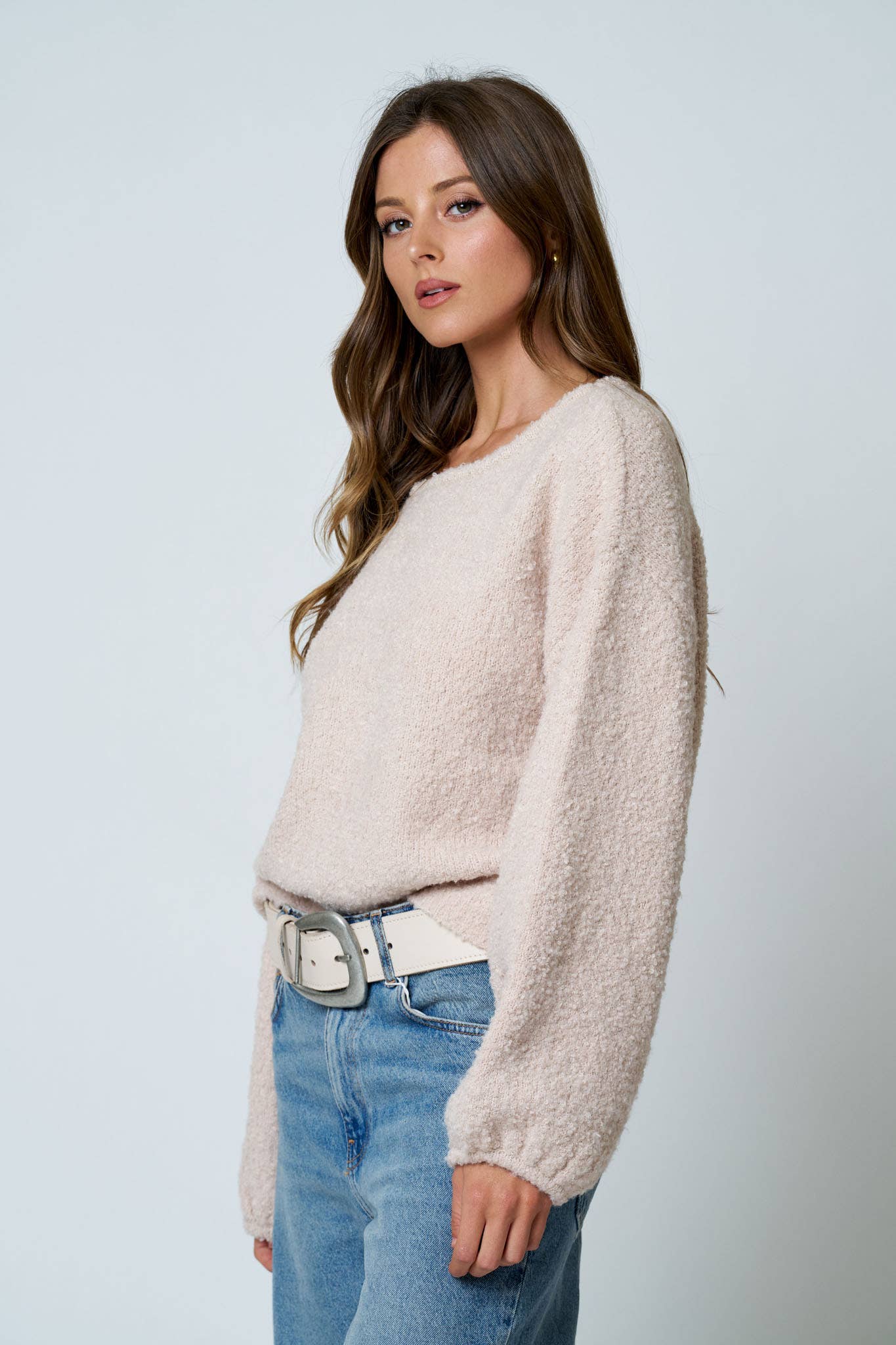 LONG SLEEVE FUZZY KNIT PULLOVER SWEATER