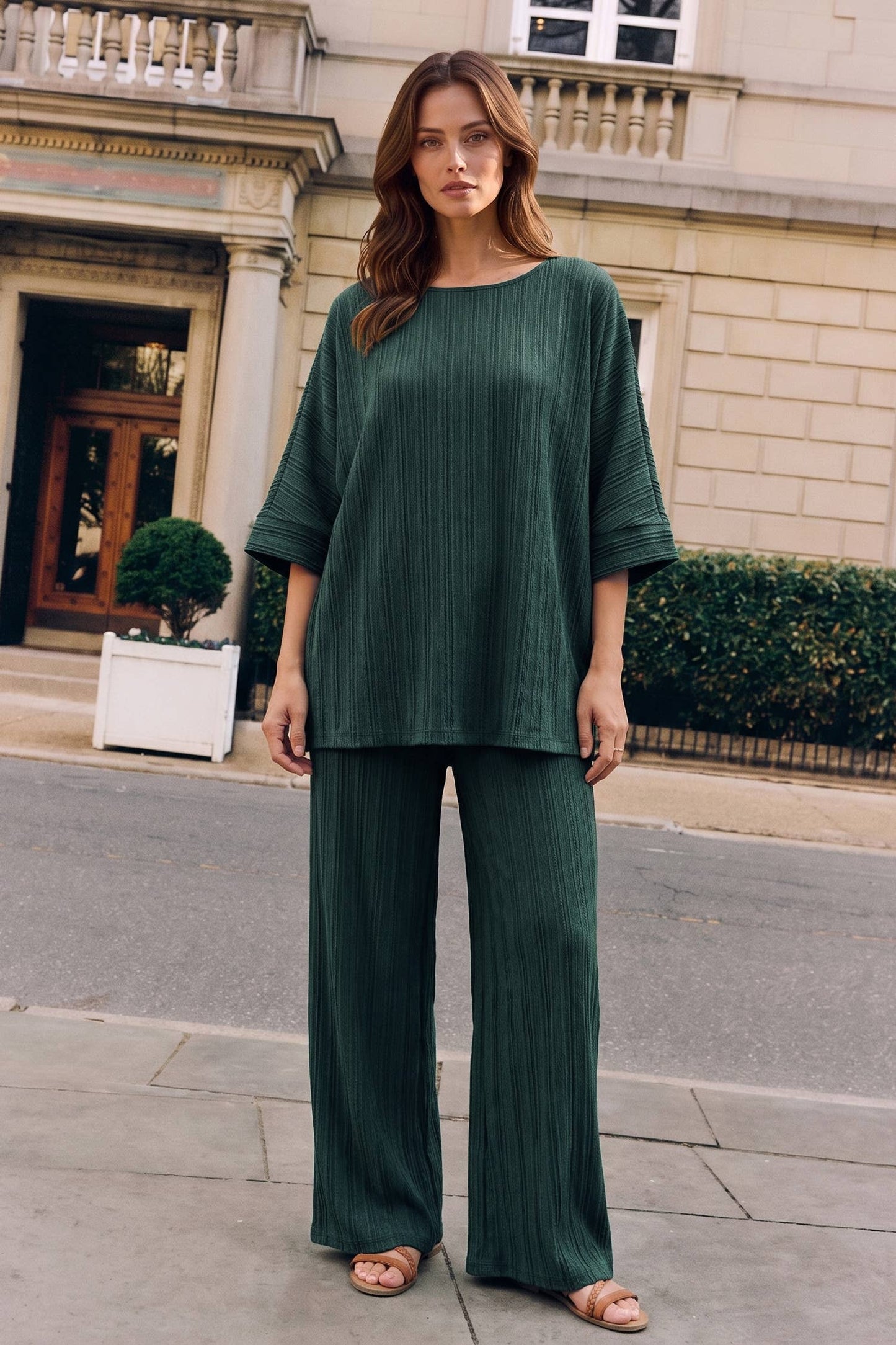 2-Piece Textured Dolman Sleeve + Relaxed Bottoms