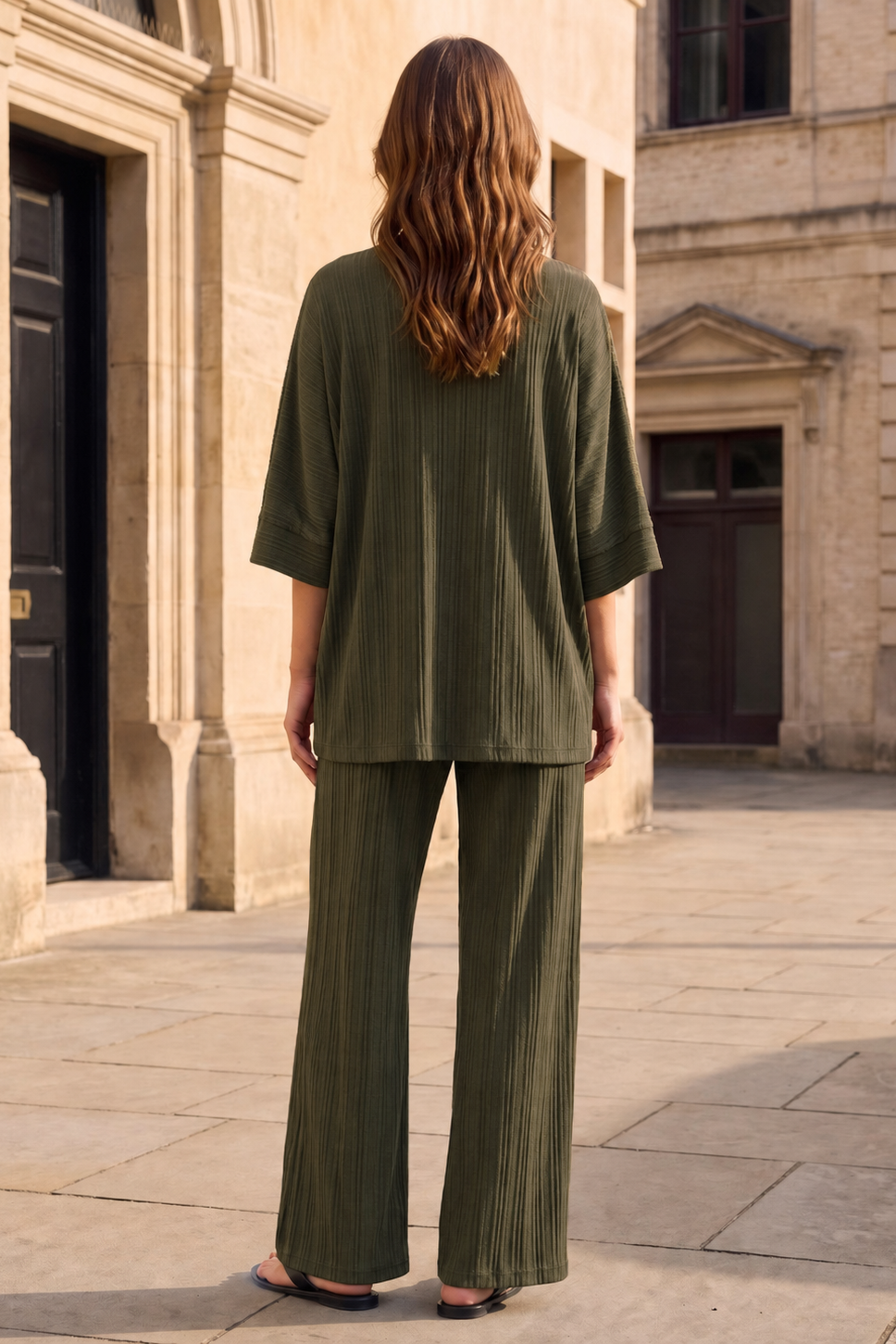 2-Piece Textured Dolman Sleeve + Relaxed Bottoms