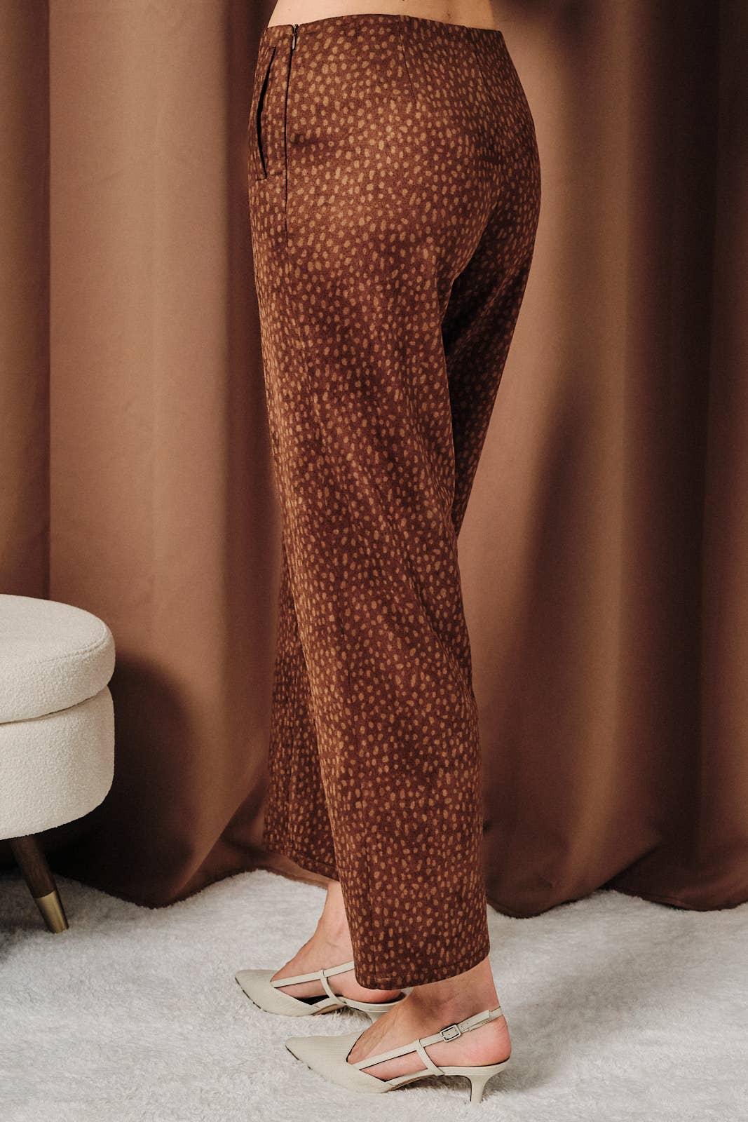 Animal Printed Faux Suede Slim Straight Pants