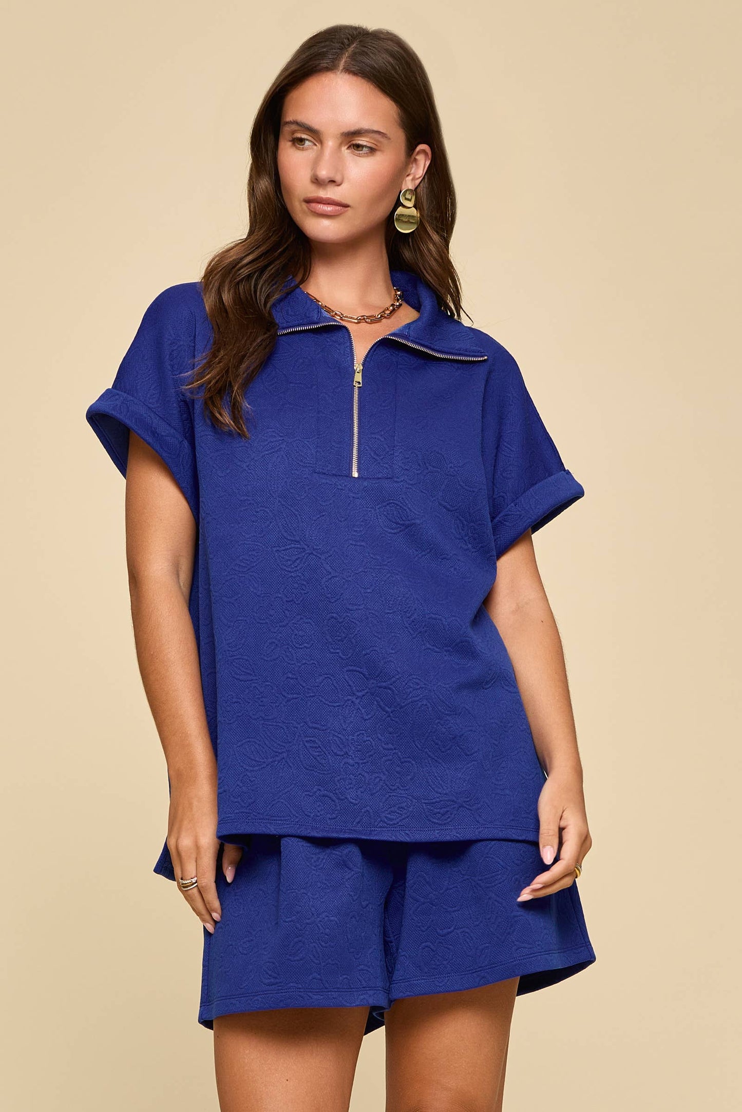 2-Piece Dolman Sleeve Top + Pleated Shorts Set