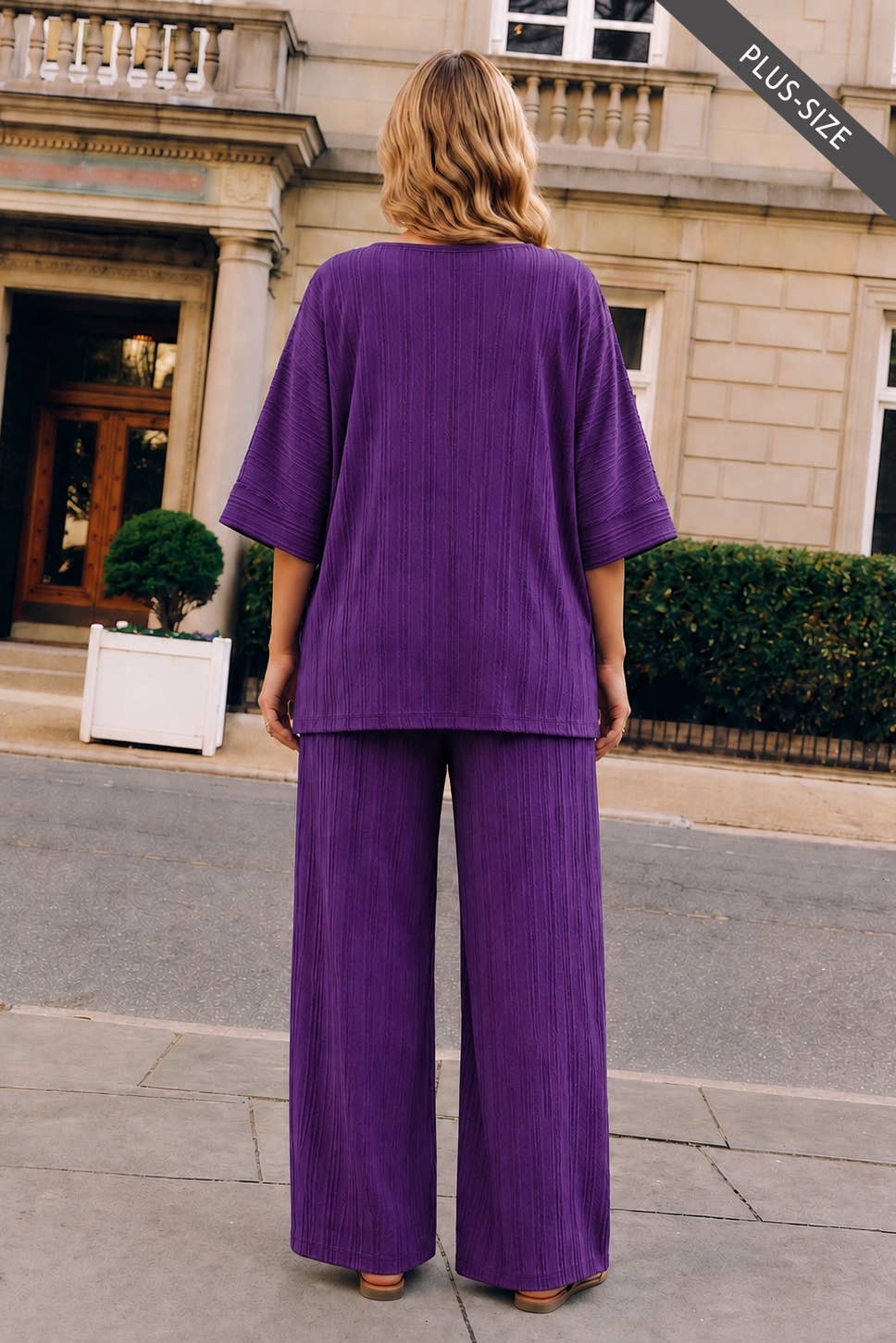 PLUS SIZE 2-Piece Textured Dolman Sleeve + Relaxed Bottoms