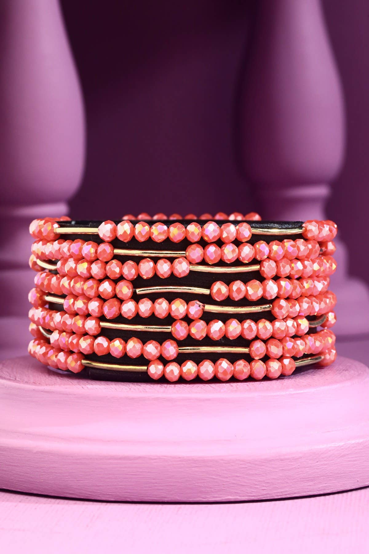 8 Layer Stackable Glass bead & Metal bracelet