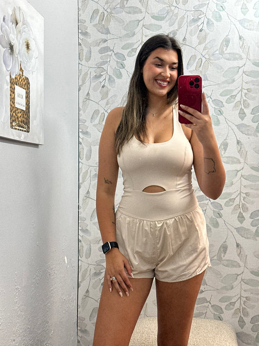 "Beige" Athletic Romper