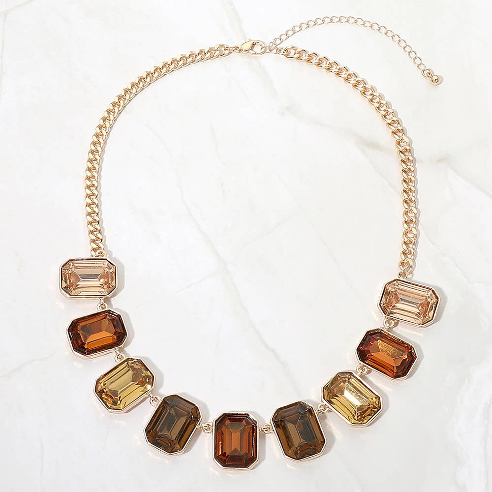 Emerald Cut Stone Cluster Link Necklace