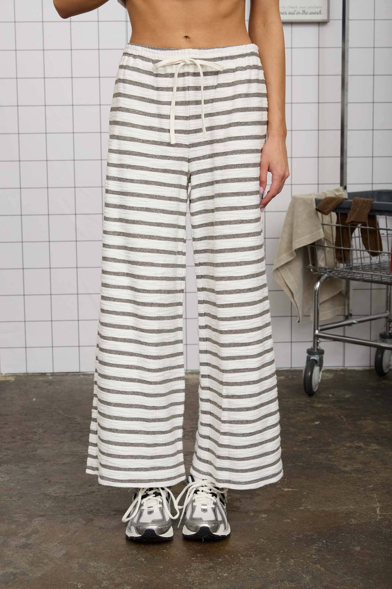 STRIPE DRAWSTRING WIDE LEG KNIT LOUNGE PANTS (PRE-ORDER)