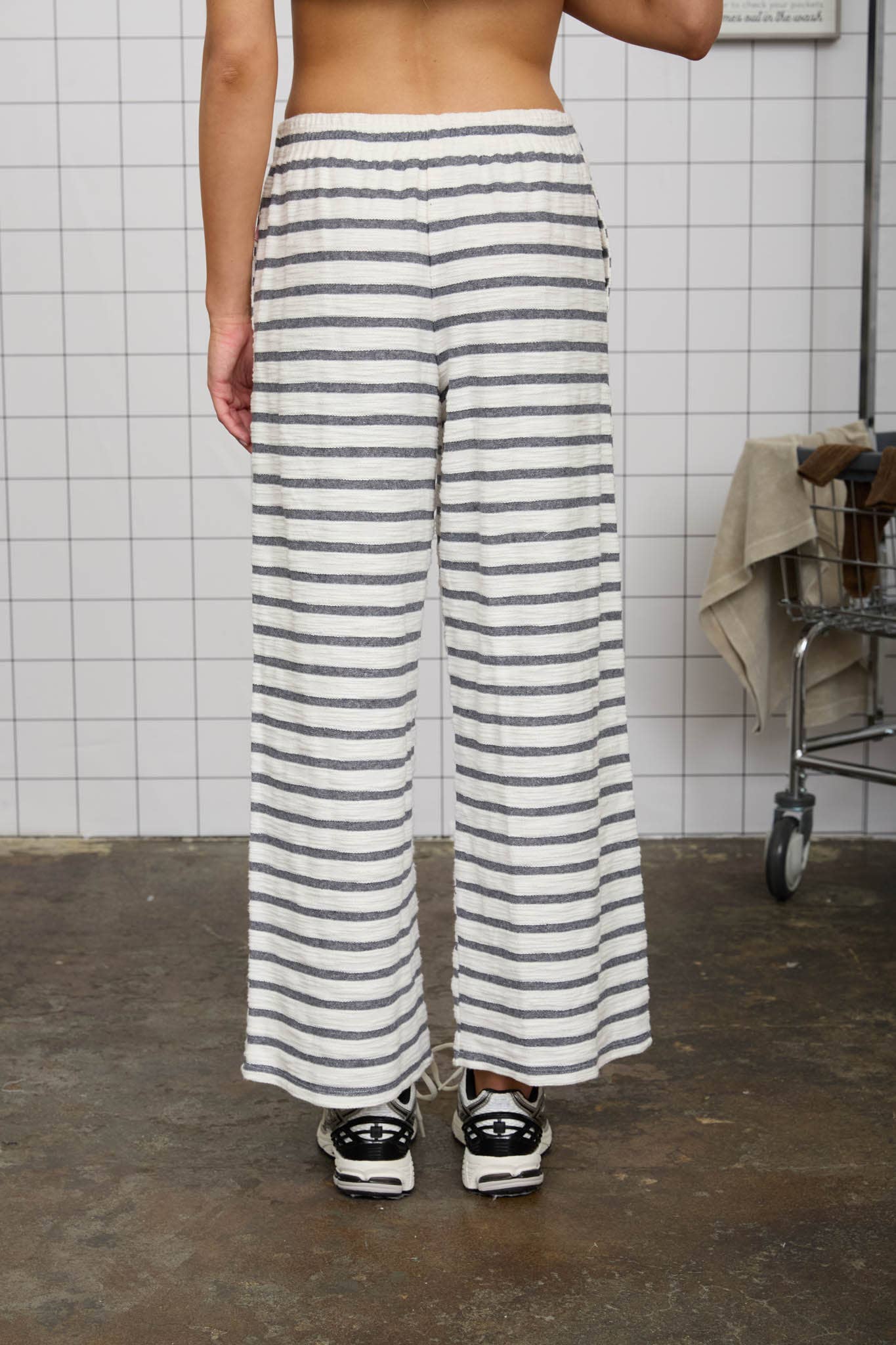 STRIPE DRAWSTRING WIDE LEG KNIT LOUNGE PANTS (PRE-ORDER)