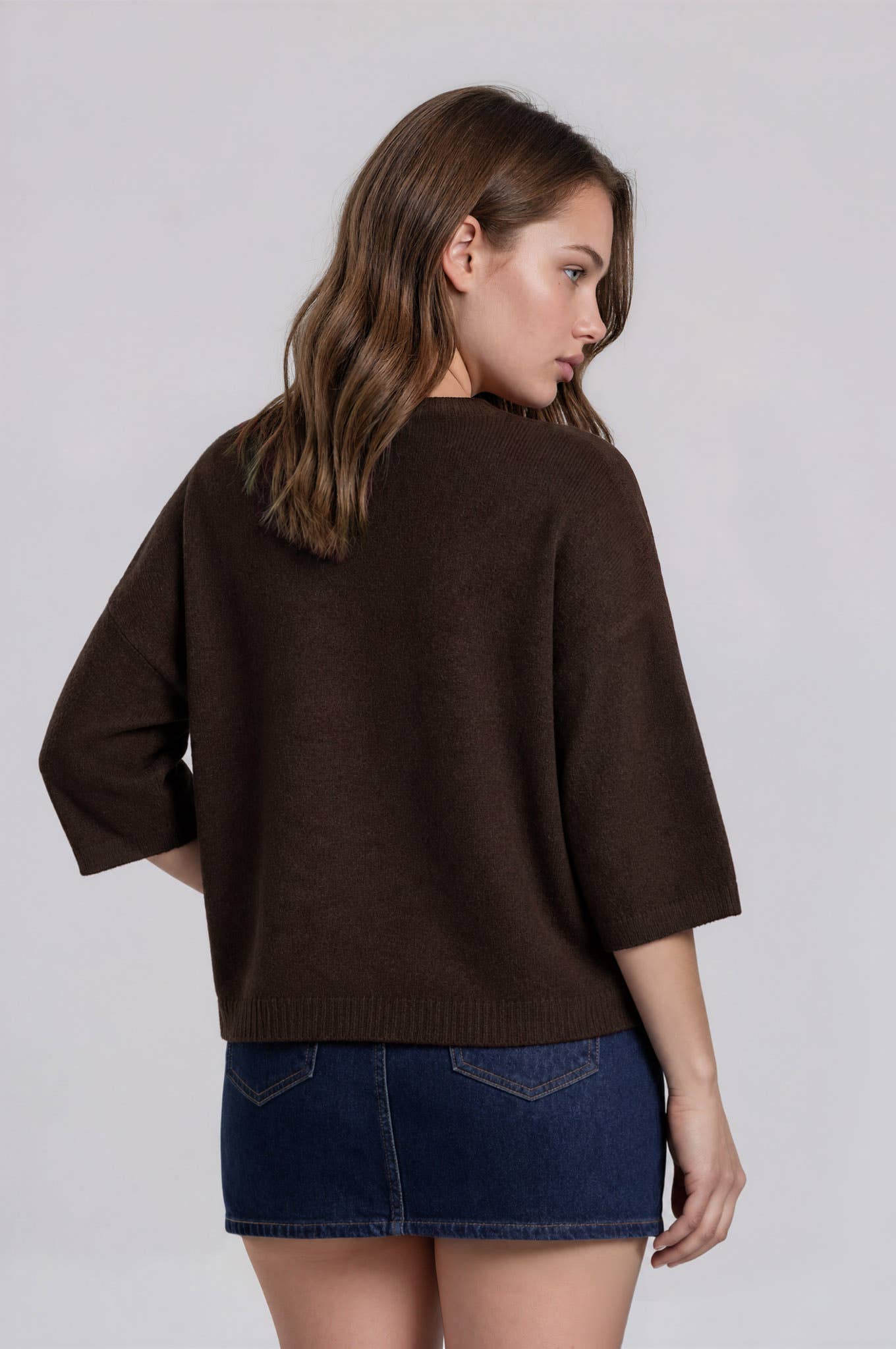 PLUS HEATHERED CREW NECK HALF SLEEVE BOXY PULLOVER